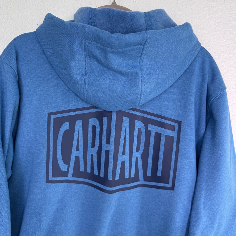 Carhartt Hoodie Men Small Rain Defender Loose Fit Pullover Logo Graphic Blue NEW - Picture 8 of 12